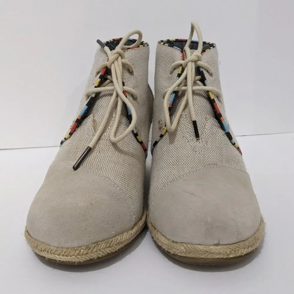TOMS Womens 9.5 Wedges Tan Booties Whisper Desert Wedge Boot 9 1/2 Suede Shoes